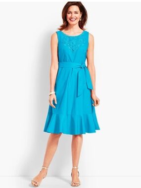 Talbots Embroidered Sateen Fit-and-flare Dress in Turquoise Size 10 NWT